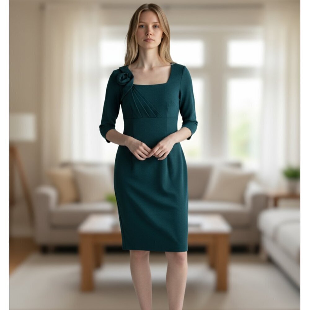 DAVID MEISTER Pine Green Sheath Dress Size 6